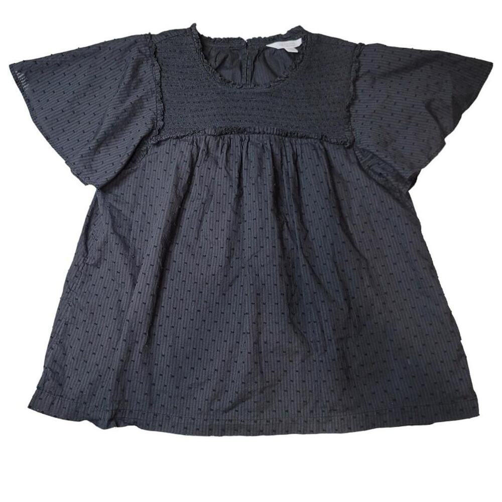 Lauren Conrad Black Polka Dot Smocked Ruffle Top Sleeves Size Medium - Picture 3 of 9